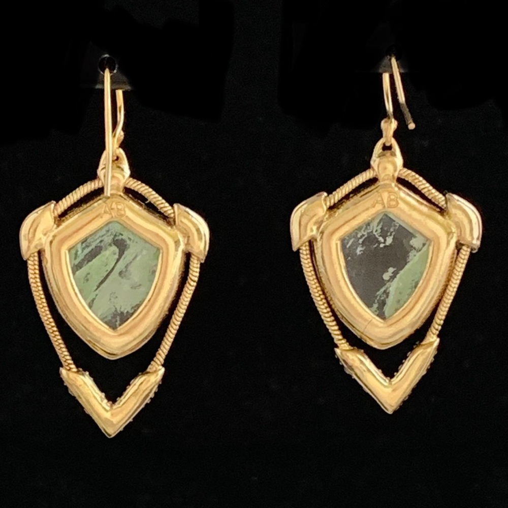 Alexis Bittar Gold Green Stone Shield Snake Chain Frame Earrings - Picture 3 of 8
